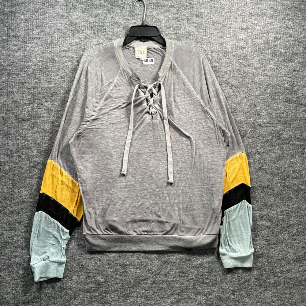 Modish Rebel Gray Lace Up Colorblock Sleeve Raglan Top Medium